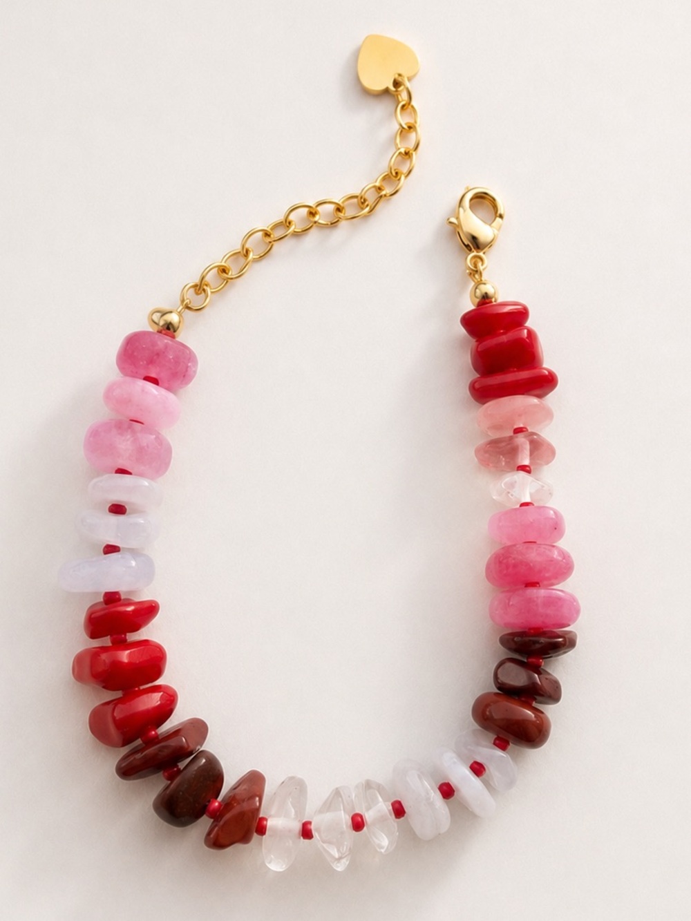 Beaded Bracelet Pink and Red Boho Style